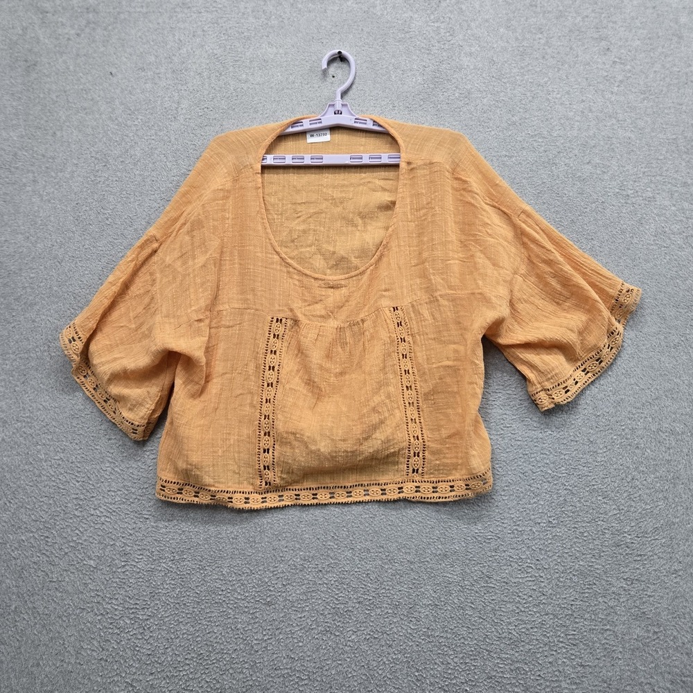 O'Neill Women Blouse L Crochet Scoop Neck Pullover Short Sleeve Lightweight